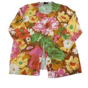 Talbots Womens Floral Button-Front Cardigan M Pima‎ Cotton